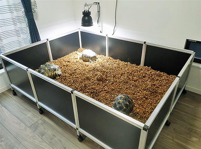 オーダーメードで作られたアルミ製の大型カメ専用ケージ