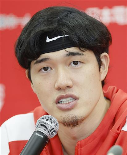 Bリーグ1部の仙台戦を終え、記者会見する千葉ジェッツの渡辺雄太=船橋ららアリーナ東京ベイ