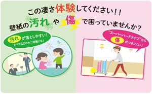 壁紙の汚れ防止機能が体験